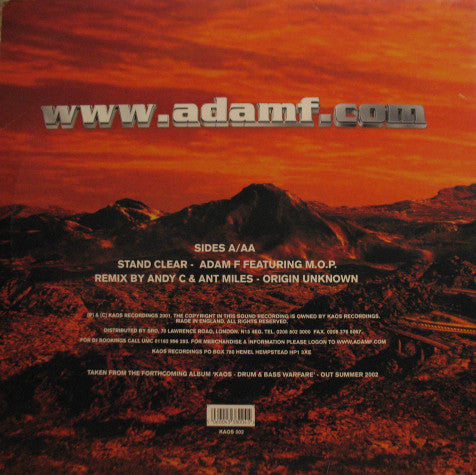 Adam F Featuring M.O.P. : Stand Clear (Remix By Andy C & Ant Miles - Origin Unknown) (12", Single)