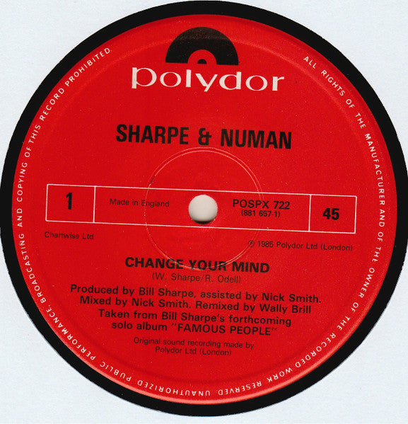 Sharpe & Numan : Change Your Mind (12", Single)