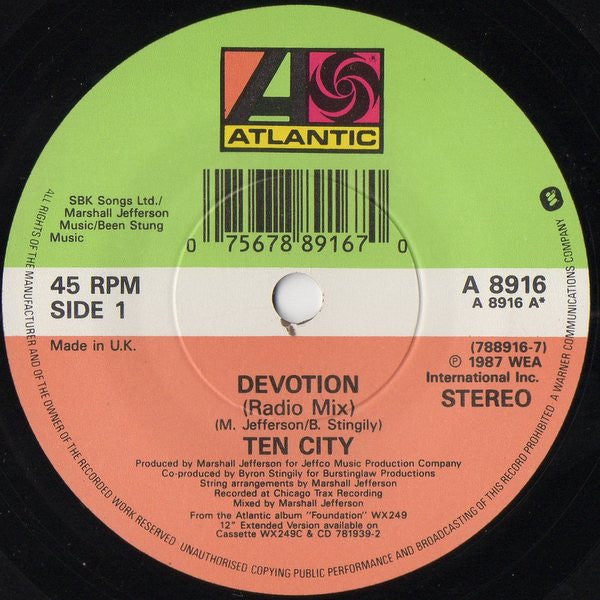 Ten City : Devotion (7", Single, Dam)
