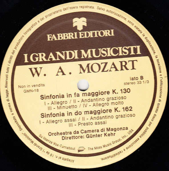 Mozart*, Orchestra Da Camera Di Magonza*, Günter Kehr : Sinfonie K.16, K.73, K.130, K.162 (LP, Comp, RE)