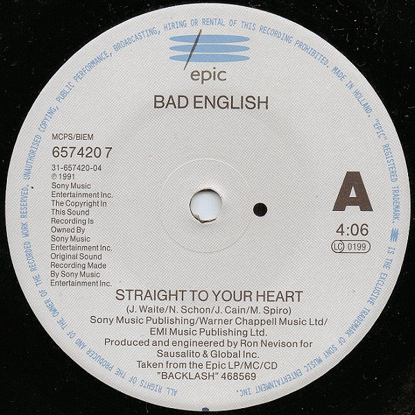 Bad English : Straight To Your Heart (7", Single)
