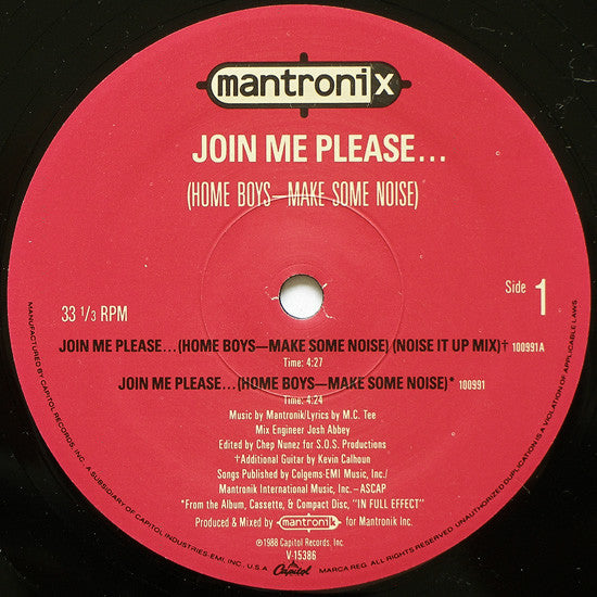 Mantronix : Join Me Please... (Home Boys - Make Some Noise) (12")