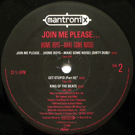 Mantronix : Join Me Please... (Home Boys - Make Some Noise) (12")