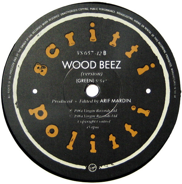 Scritti Politti : Wood Beez (Pray Like Aretha Franklin) (12", Single)