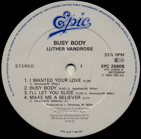Luther Vandross : Busy Body (LP, Album, RP)