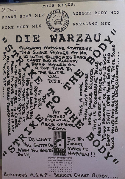 Die Warzau : Strike To The Body (12", Single, W/Lbl)