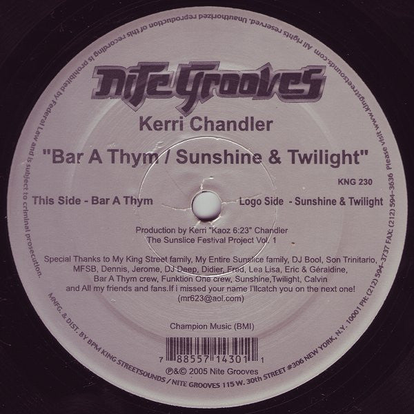 Kerri Chandler : Bar A Thym / Sunshine & Twilight (12")