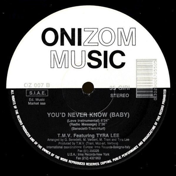 T.M.V. : You'd Never Know (Baby) (12")