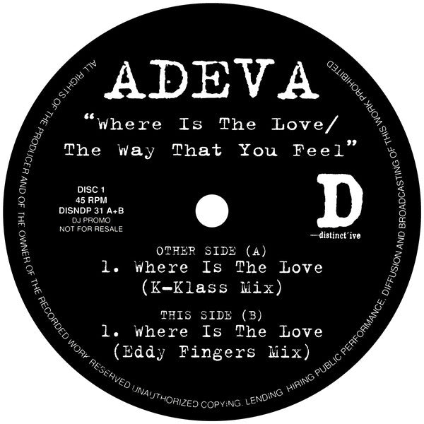 Adeva : Where Is The Love / The Way That You Feel (2x12", Promo)
