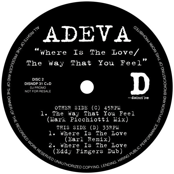 Adeva : Where Is The Love / The Way That You Feel (2x12", Promo)