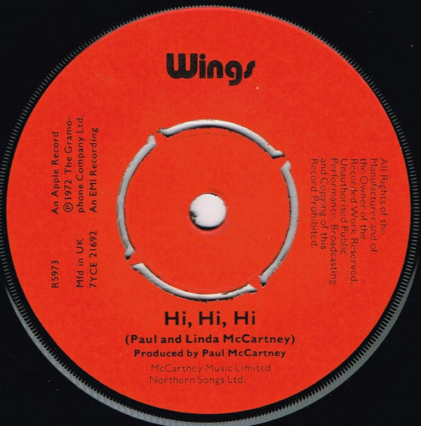 Wings (2) : Hi, Hi, Hi / C Moon (7", Single)