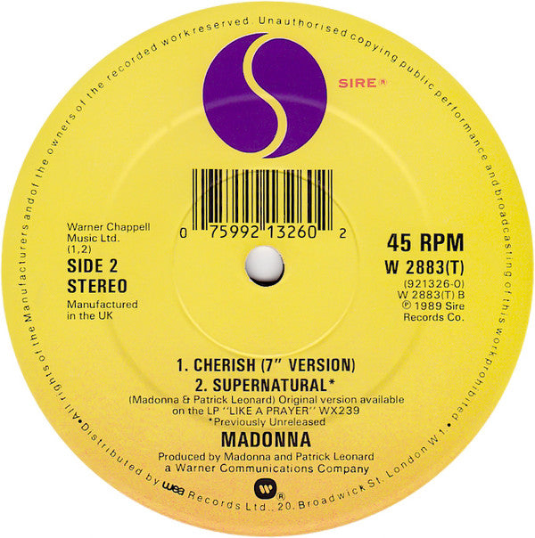 Madonna : Cherish (12", Mus)