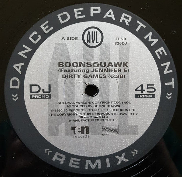Boonsquawk Featuring Jennifer E : Dirty Games (12", M/Print, Promo)