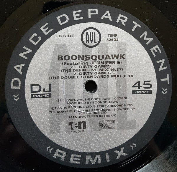 Boonsquawk Featuring Jennifer E : Dirty Games (12", M/Print, Promo)