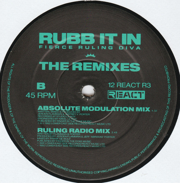 Fierce Ruling Diva : Rubb It In (Remixes) (12")