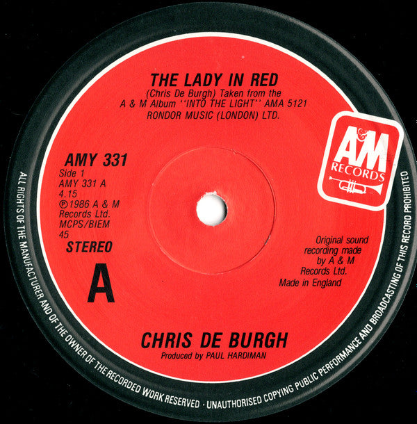 Chris de Burgh : The Lady In Red (12", Single)