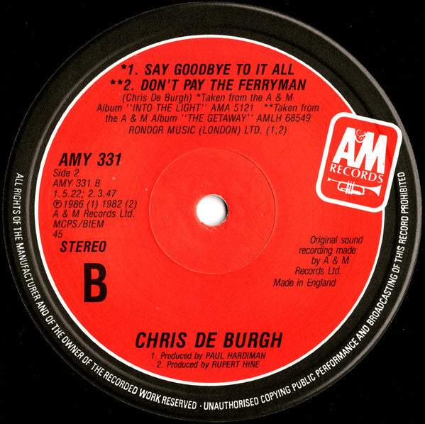 Chris de Burgh : The Lady In Red (12", Single)