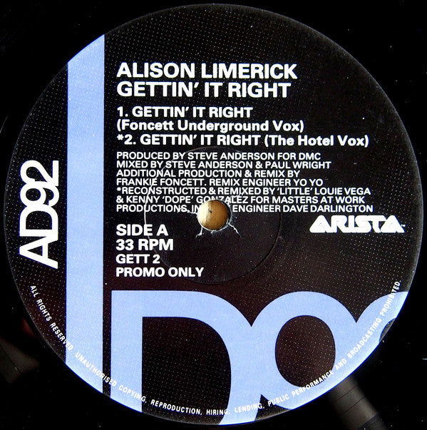 Alison Limerick : Gettin' It Right (12", Promo)
