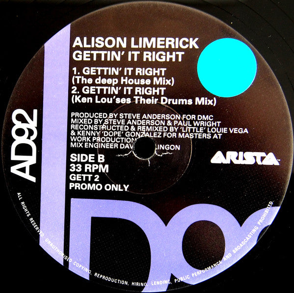 Alison Limerick : Gettin' It Right (12", Promo)