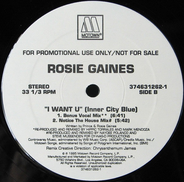 Rosie Gaines : I Want U (Inner City Blue) (12", Promo)