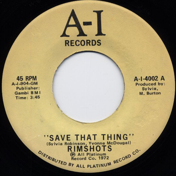 The Rimshots : Save That Thing / Concerto In F (7")