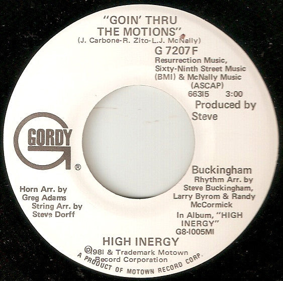 High Inergy : Goin' Thru The Motions (7", Single, Promo)
