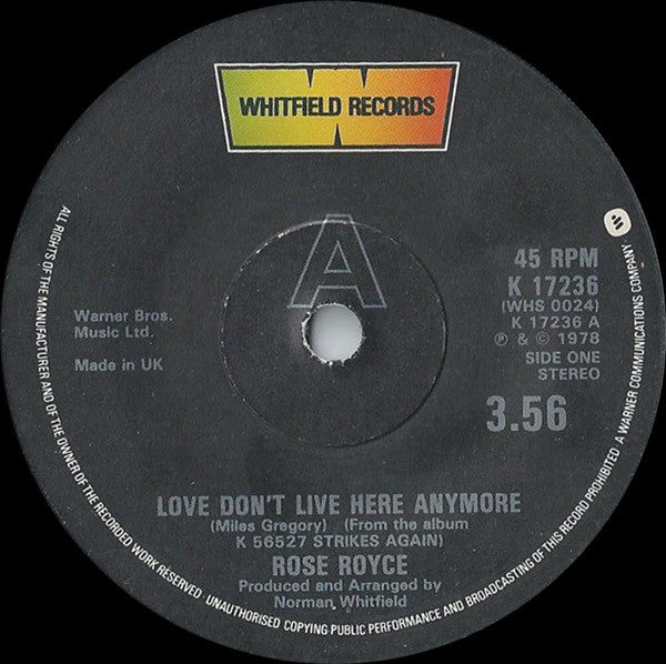 Rose Royce : Love Don't Live Here Anymore (7", Single, Sol)