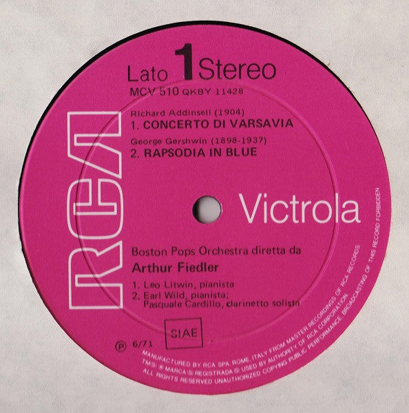 Richard Addinsell / George Gershwin / Hubert Bath - Arthur Fiedler - Boston Symphony Orchestra : Concerto Di Varsavia - Rapsodia In Blue - Un Americano A Parigi - Rapsodia Di Cornovaglia (LP, Comp)