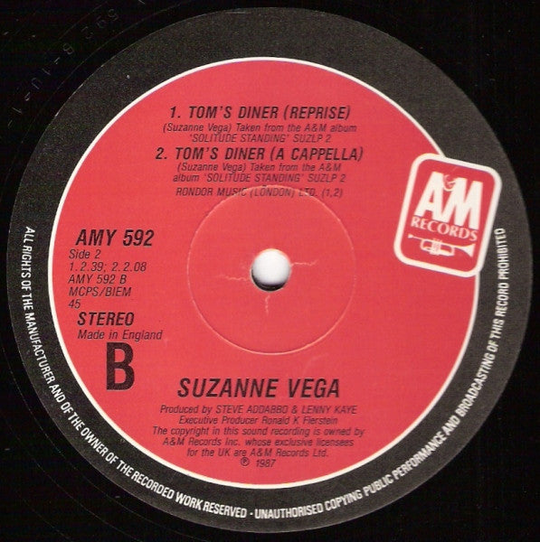 DNA Featuring Suzanne Vega : Tom's Diner (12", Single)