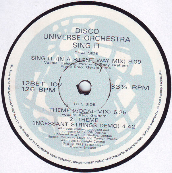 Disco Universe Orchestra : Sing It (12", Promo)