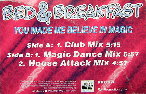 Bed & Breakfast : You Made Me Believe In Magic (12", Promo)