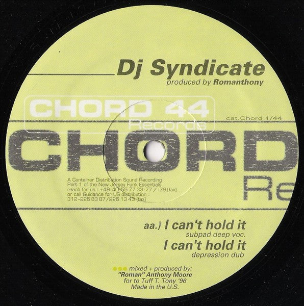 The DJ Syndicate Produced By Romanthony : I Can't Hold It (12")