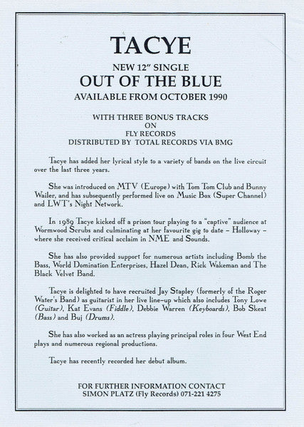Tacye : Out Of The Blue (12", EP, Single)