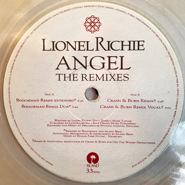 Lionel Richie : Angel (The Remixes) (12", Promo, Cle)