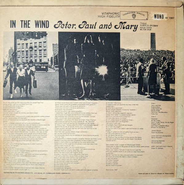 Peter, Paul & Mary : In The Wind (LP, Album, Gol)