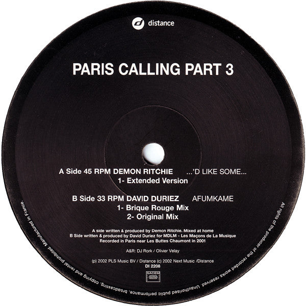 Demon Ritchie / David Duriez : Paris Calling Part 3 (12")