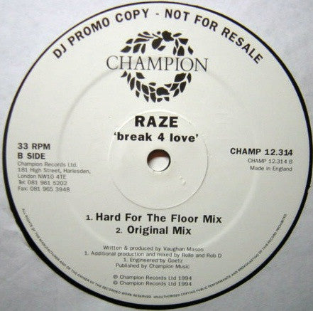 Raze : Break 4 Love (2x12", Promo)