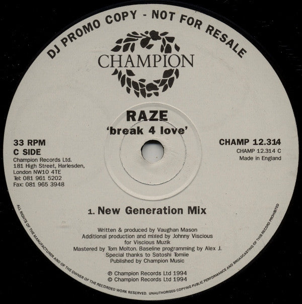 Raze : Break 4 Love (2x12", Promo)