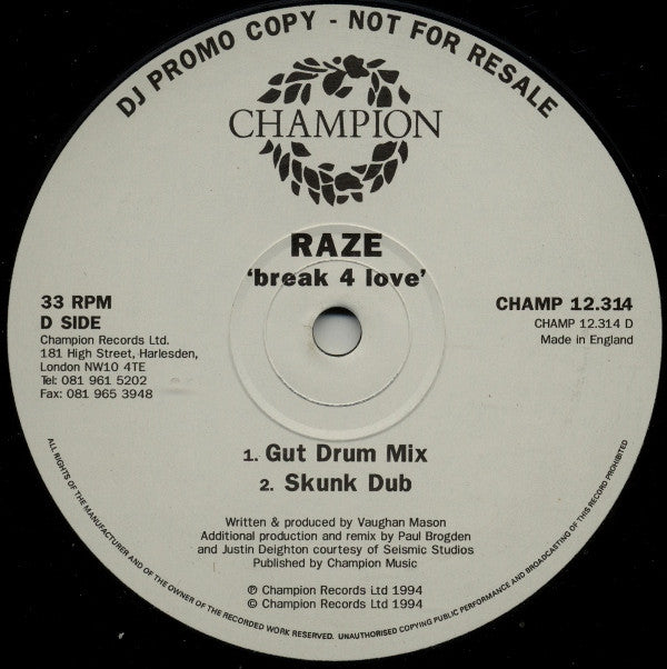 Raze : Break 4 Love (2x12", Promo)