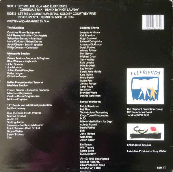 Ola And Elefriends : Let Me Live (12", Single)
