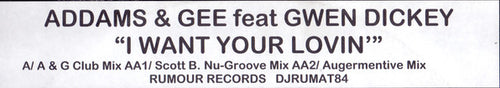 Addams & Gee : I Want Your Lovin' (12", Promo)
