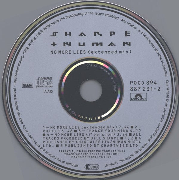 Sharpe & Numan : No More Lies (Extended Mix) (CD, Single)