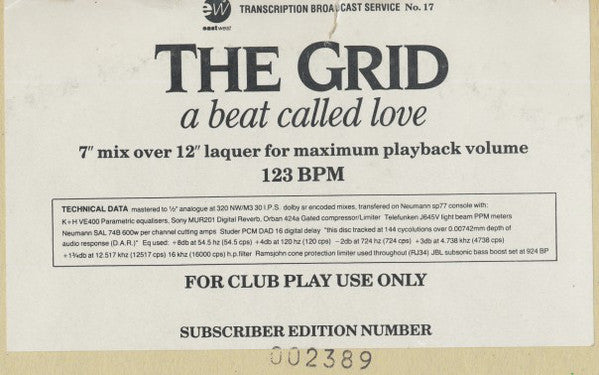 The Grid : A Beat Called Love (12", S/Sided, Num)