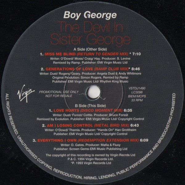 Boy George : The Devil In Sister George (12", Promo)