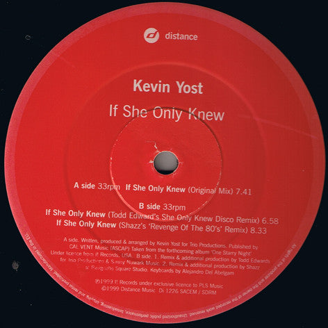 Kevin Yost : If She Only Knew (12")
