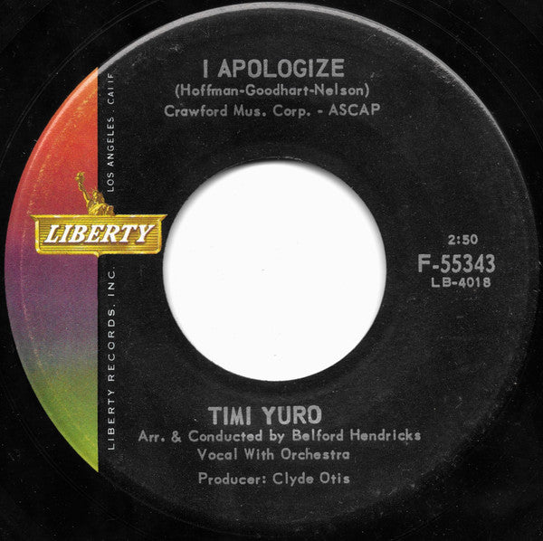 Timi Yuro : Hurt / I Apologize (7", Single)