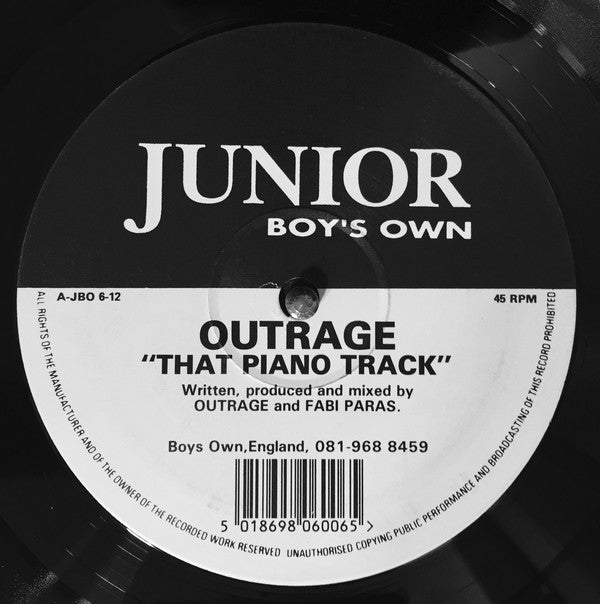 Outrage : That Piano Track / Drives Me Crazy (12")