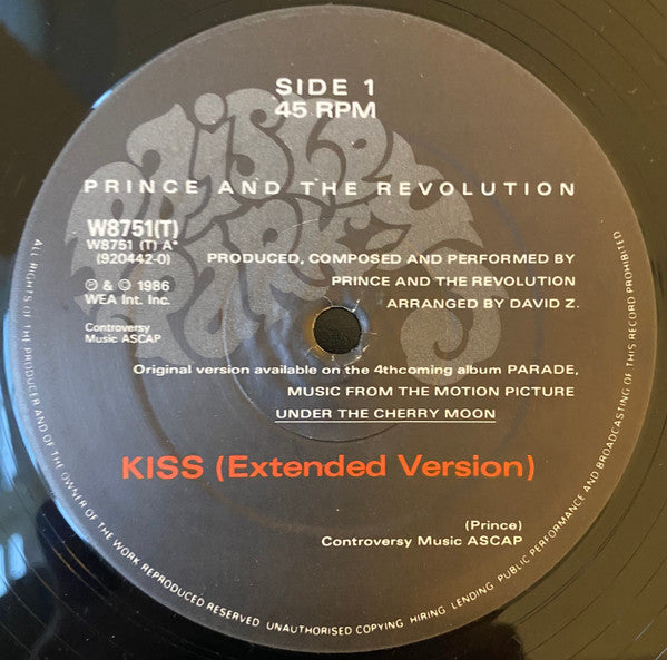 Prince And The Revolution : Kiss (Extended Version) (12", Single, RE)