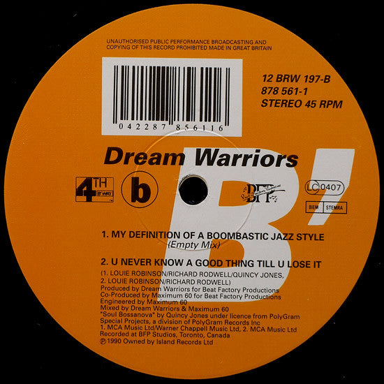 Dream Warriors : My Definition Of A Boombastic Jazz Style (12")