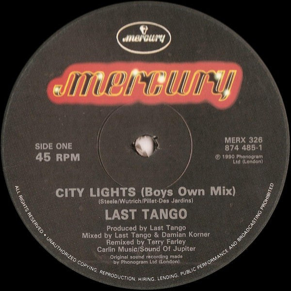 Last Tango : City Lights (Boy's Own Mix) (12")